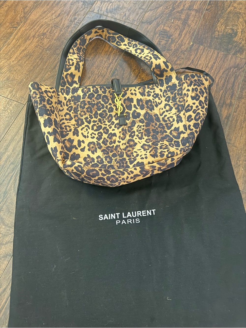 Saint Laurent Leopard-Print Shoulder Bag in Brown and Black